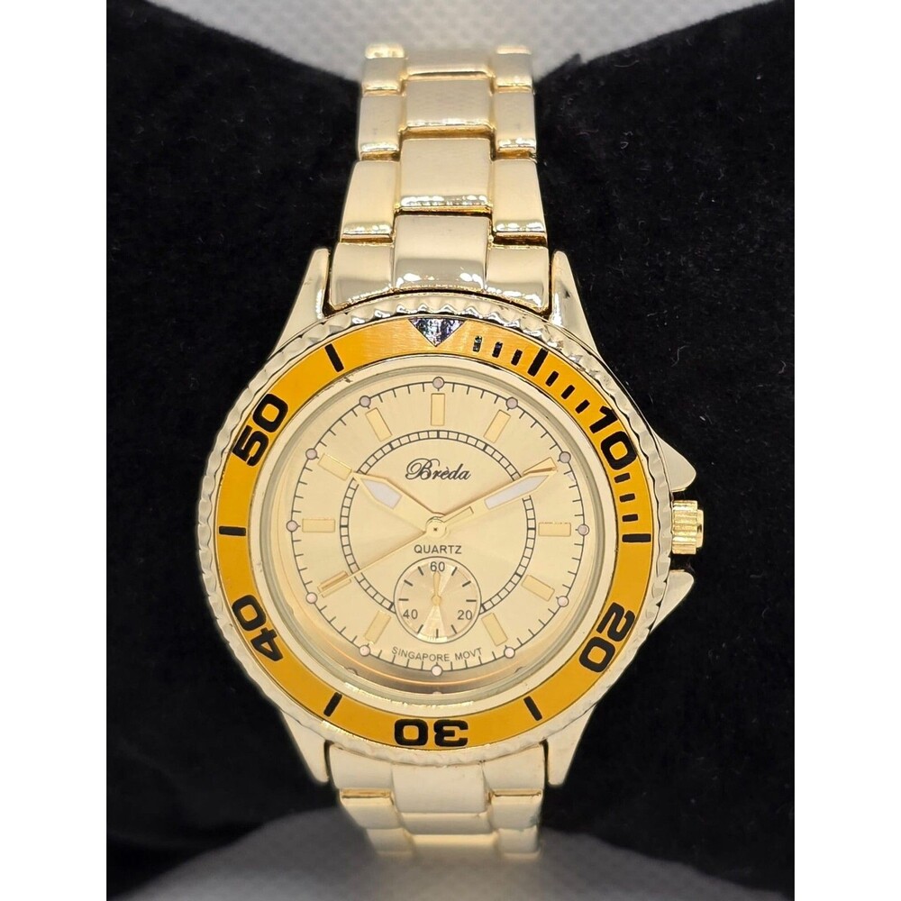 Women's Breda Classic Round Yellow Gold Tone Case Bracelet Band Watch 04